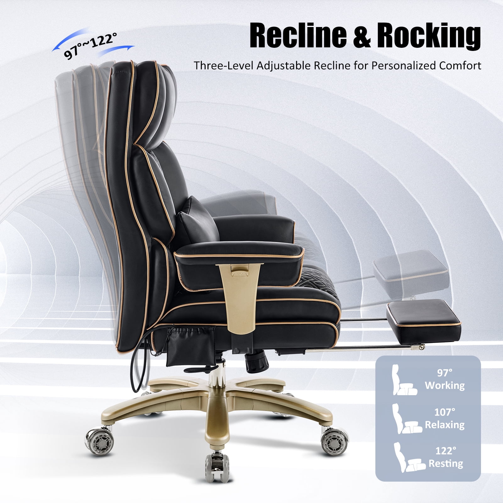 Falvinoryn Big and Tall Office Chair, Heavy-Duty Executive Office Chairs with Adjustable Lumbar and Quiet Rubber, Ergonomic High Back Computer Desk Chair, Black