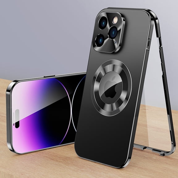 TECH CIRCLE for iPhone 14 Hard PC Case Magnetic Metal Edge Full Body Military Drop Protection,Compatible with MagSafe,Rugged Built-in Privacy Screen Protector Logo View Shockproof Cover,Black