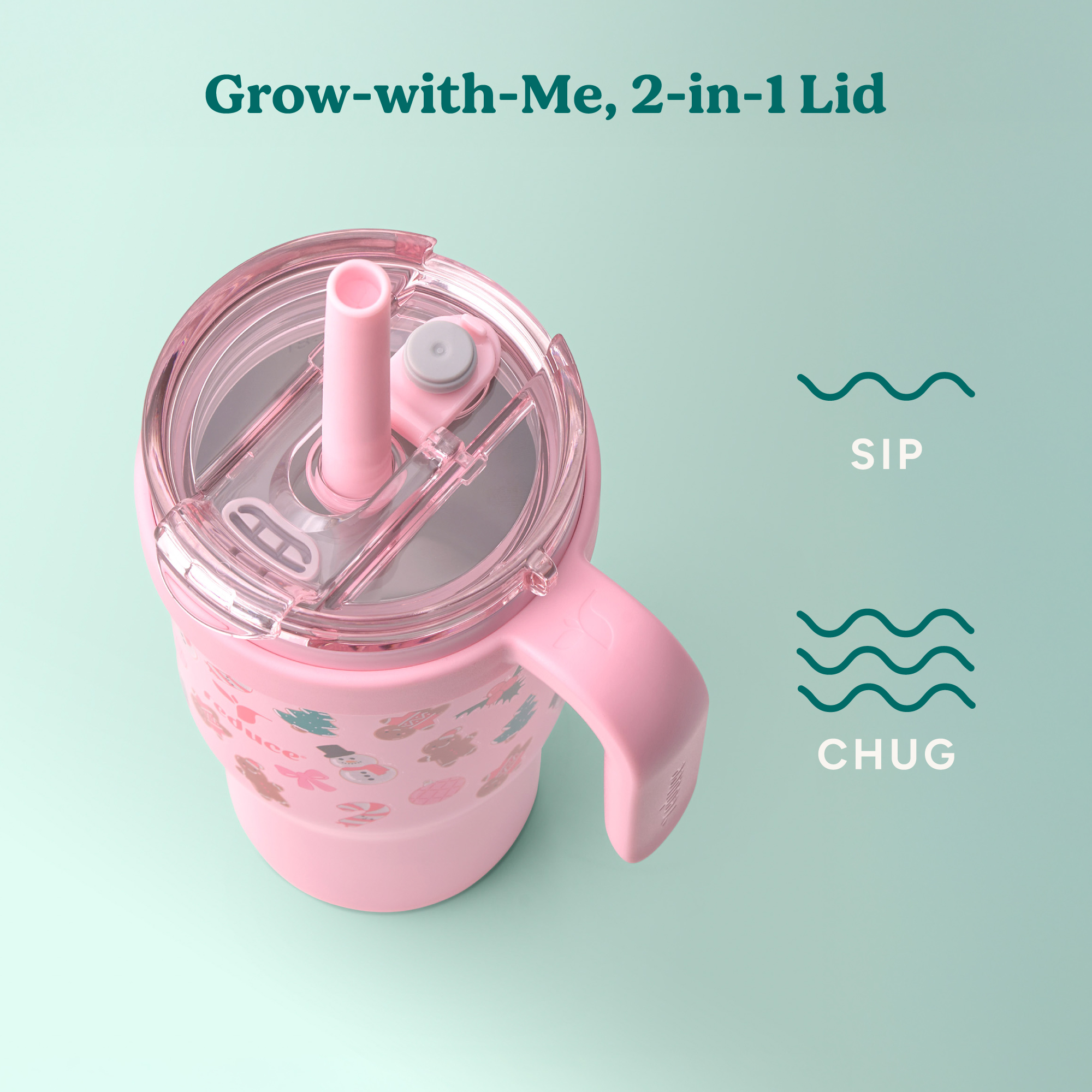 Reduce Coldee Kids Tumbler with Spill-Proof Straw & Handle. Insulated Stainless Steel 18 oz, Sweet Treats