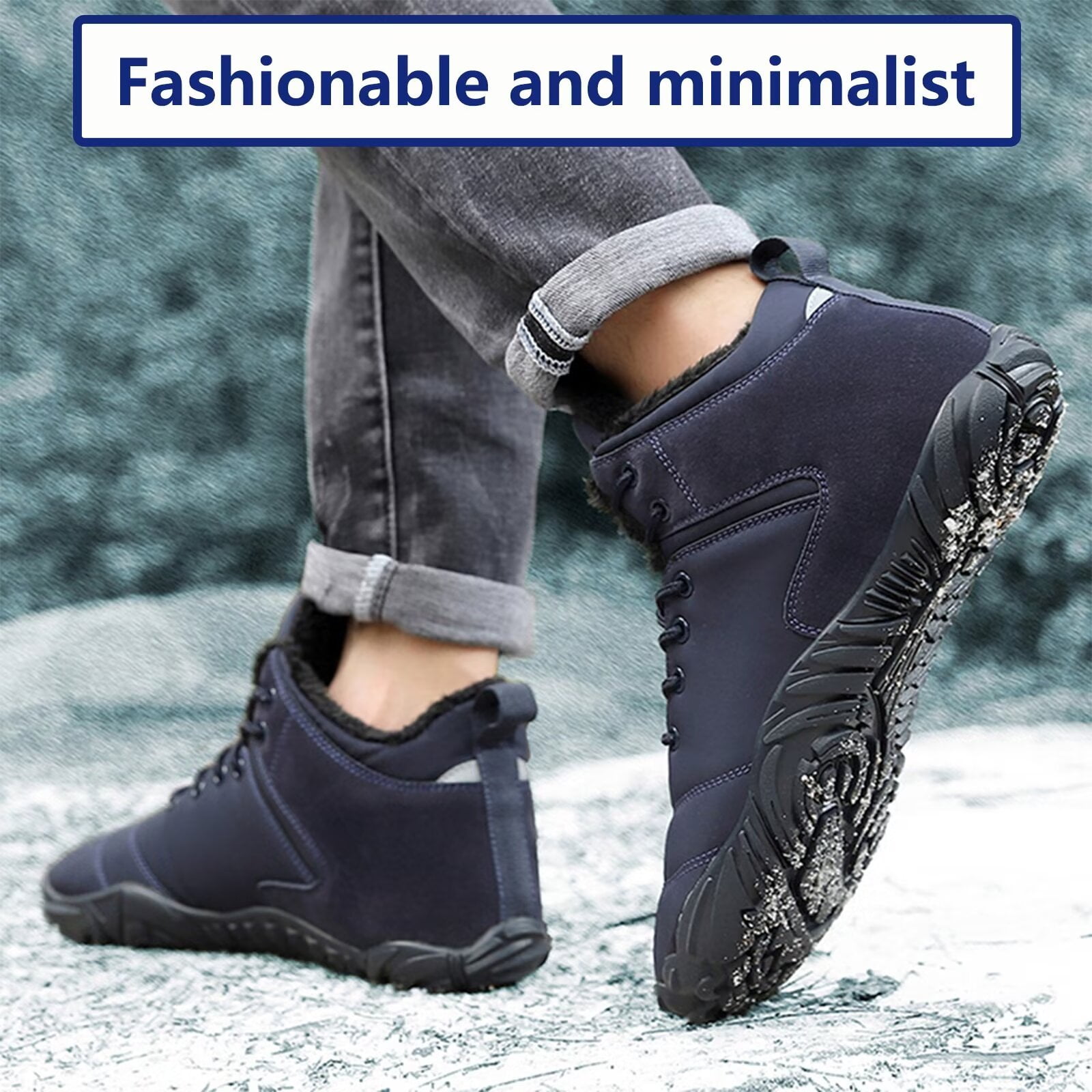 Yunkctuk Mens Womens Barefoot Shoes Winter, Men's Women's High-top Walking Shoes Snow Boots,Thickened Warm Fur Lined Non-slip Hiking Cotton Boots.