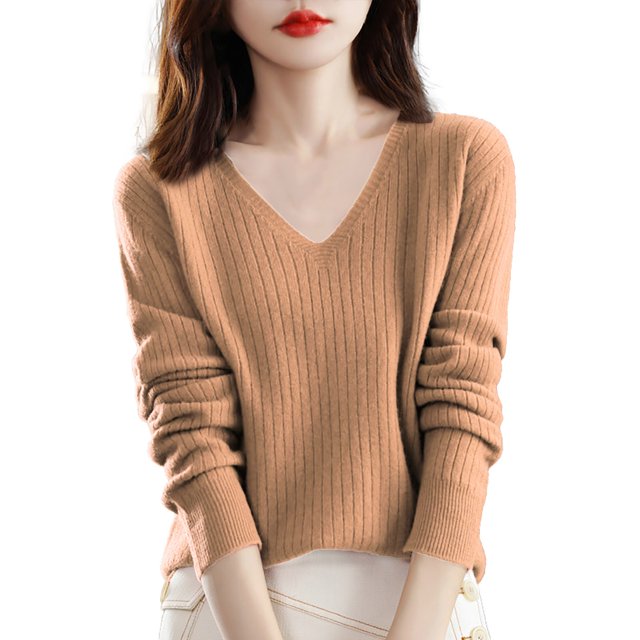IMENGL Wool core spun yarn knit sweater, Gold L, Size M-2XL
