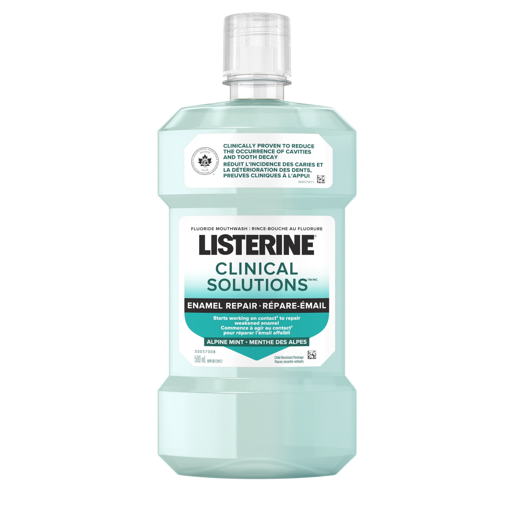Listerine Clinical Solutions Répare-émail à la menthe, rince-bouche quotidien anticarie au fluorure pour réparer l’émail dentaire et prévenir la carie, pour des dents plus fortes*, Menthe des Alpes 500 mL