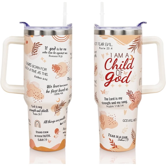 40 Oz Christian Tumbler with Handle and Straw Christian Coffee Travel Cup Mug Water Bottle, Religious Gifts for Women Christian Gifts, Christmas Birthday Gifts for Women, Friends, Girl