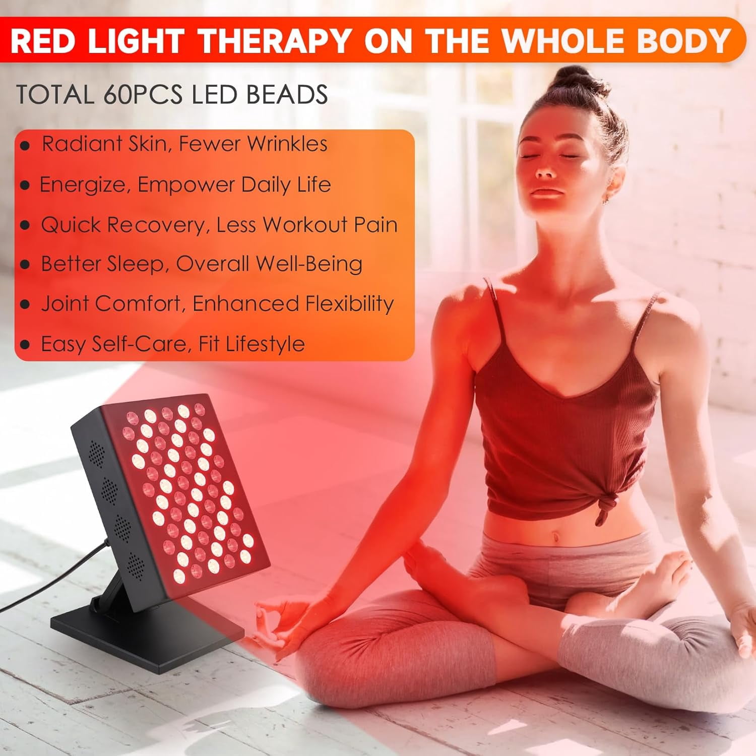 Tabletop Red Light Panel with 60 LEDs, Adjustable Stand for Targeted Light Application