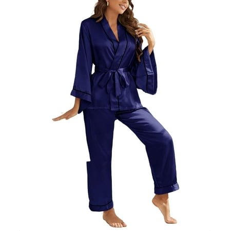 

Elegant Plain Pant Sets Violet Purple Long Sleeve Women Pajama Sets