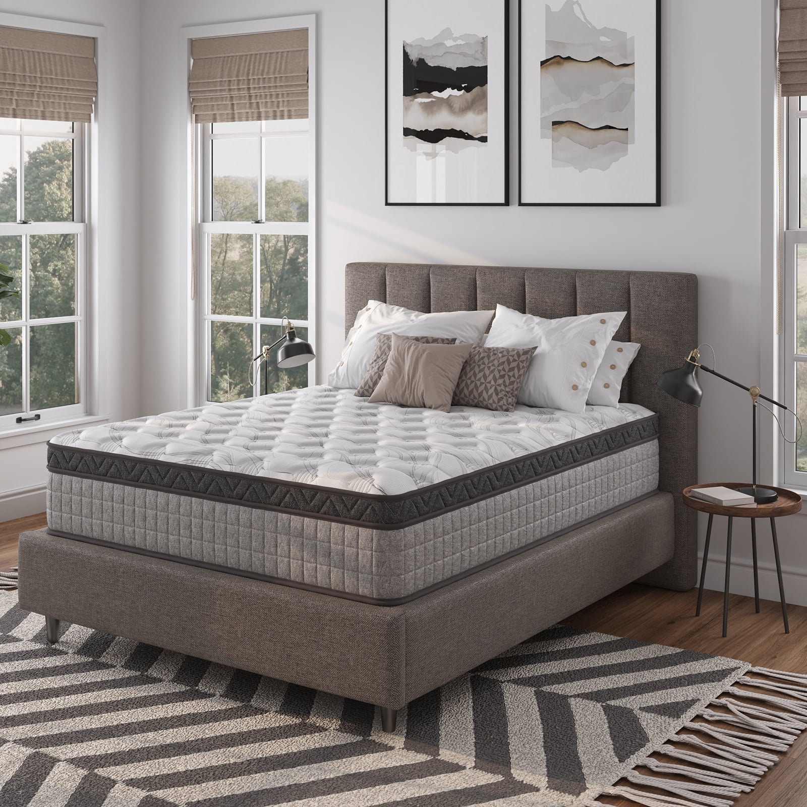 12'' Full Mattress, Full Size Mattress in a Box, Modern New Diamond Innerspring Hybrid and Cooling Gel Memory Foam Mattresses, Pressure Relief & Motion Isolation, RV Medium Firm Mattress