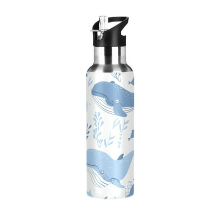 

ALAZA Cartoon Whales in Ocean Water Bottle Insulated Flask Stainless Steel Straw Lid 20 oz