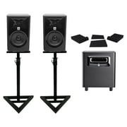 (2) JBL 305P MkII 5" Powered Studio Monitors+Stands+Pads+Powered Subwoofer Sub