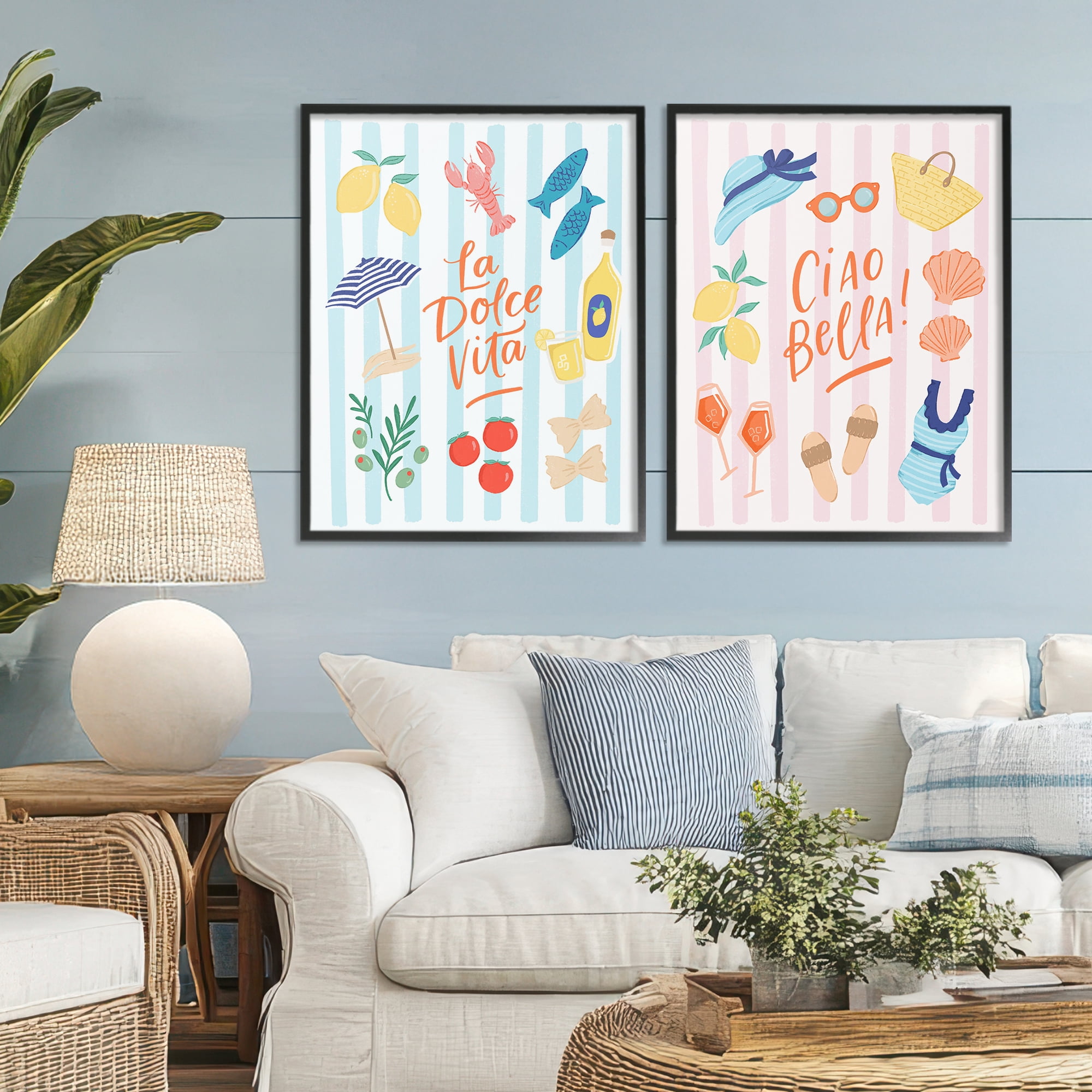 Stupell Industries Summer Italian Vacation 2 Piece Black Framed Giclee Art Set, design by Sandra Picco