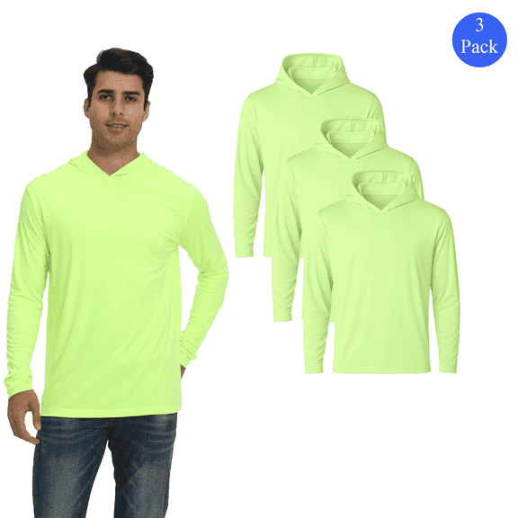 Zfeel Men’s Lightweight Dry Fit Hooded Pullover Hoodie, Hi Vis Workwear 3 Pack Safety Neon Yellow Sweatshirt, Size S