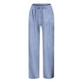 thumbnail image 3 of Cargo Pant for Girl, Girls Pants Summer Casual Cotton Linen Smocked High Waist Pant Loose Lightweight Wide Leg Long Trousers under $10, 3 of 8