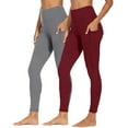 thumbnail image 2 of Cutuoiiu 2 Pack Yoga Leggings for Women High Waist Solid Color Wide Waistband Side Pocket Stretch Long Pants Gym Exercise Daily Walking Casual Everyday Outfit, 2 of 11
