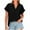 Black, variant on Summer Plus Size Tops for Womens Fashion Short Sleeve Casual Flax V-Neck Solid Color Loose Fashion For Women