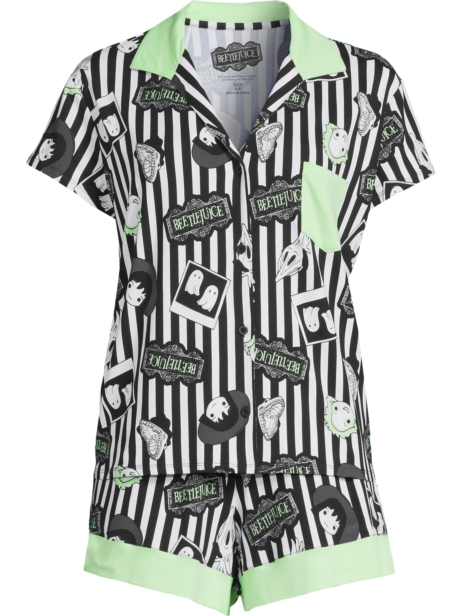 Warner Bros Beetlejuice Women's Top and Shorts Pajama Set, 2-Piece, Sizes XS-3X