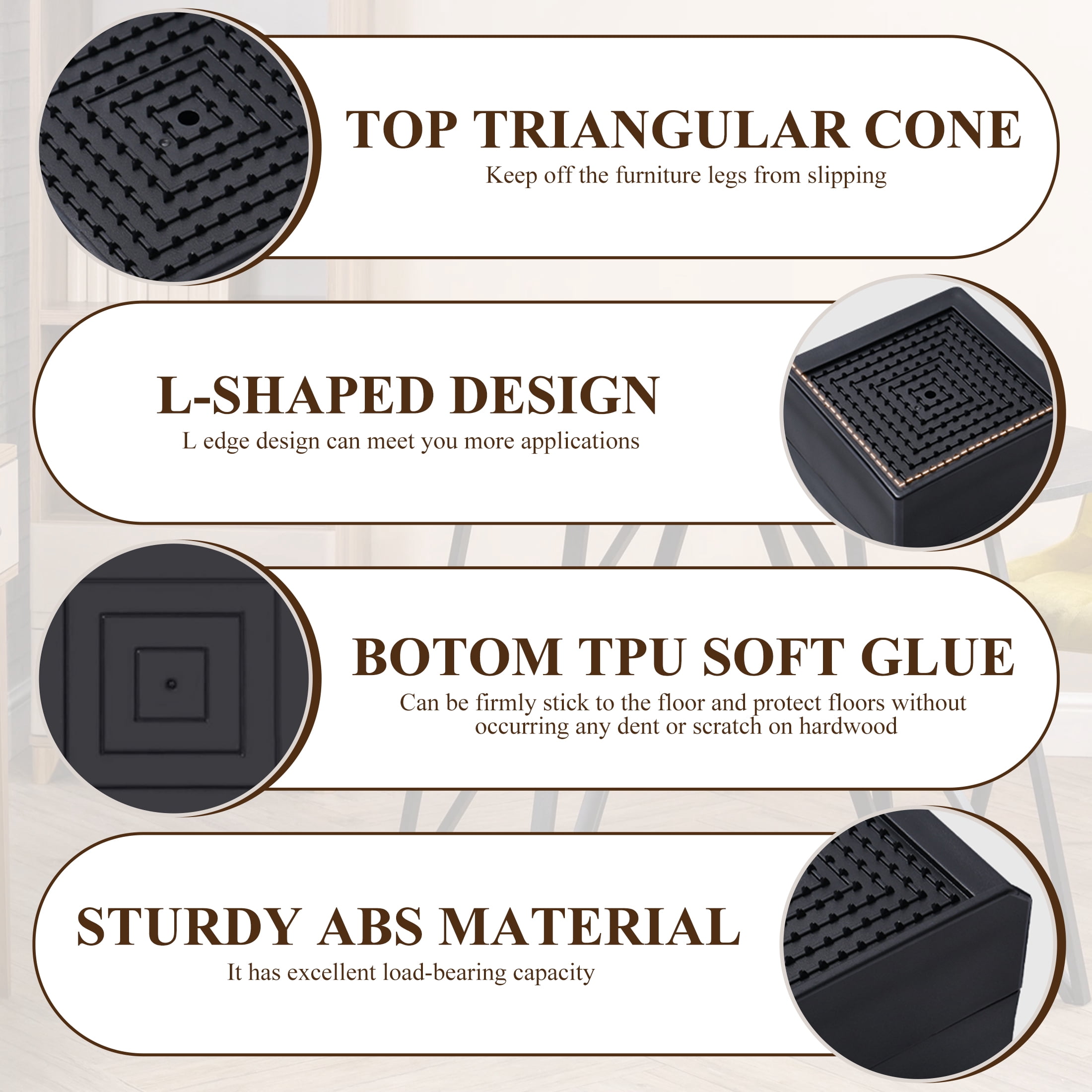 Aovky Furniture Risers, 1.5 or 3 Inch Heavy Duty Adjustable Bed Risers, Square Furniture Bed Lifts Risers for Sofa Table Couch Desk Chair Legs Support Up to 1100 Pounds, 4 Pack
