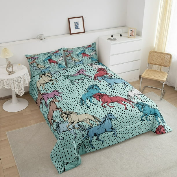 YST Colorful Horse Bedding Set Cartoon Animal Comforter Set Kids