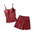 thumbnail image 3 of QIUOMBBP Pajamas for Women Set Sleeveless Modal Sleepwear with Built in Bra Spaghetti Strap Cami Tanks and Shorts 2 Piece Lounge Set, Red, XXXL, 3 of 7