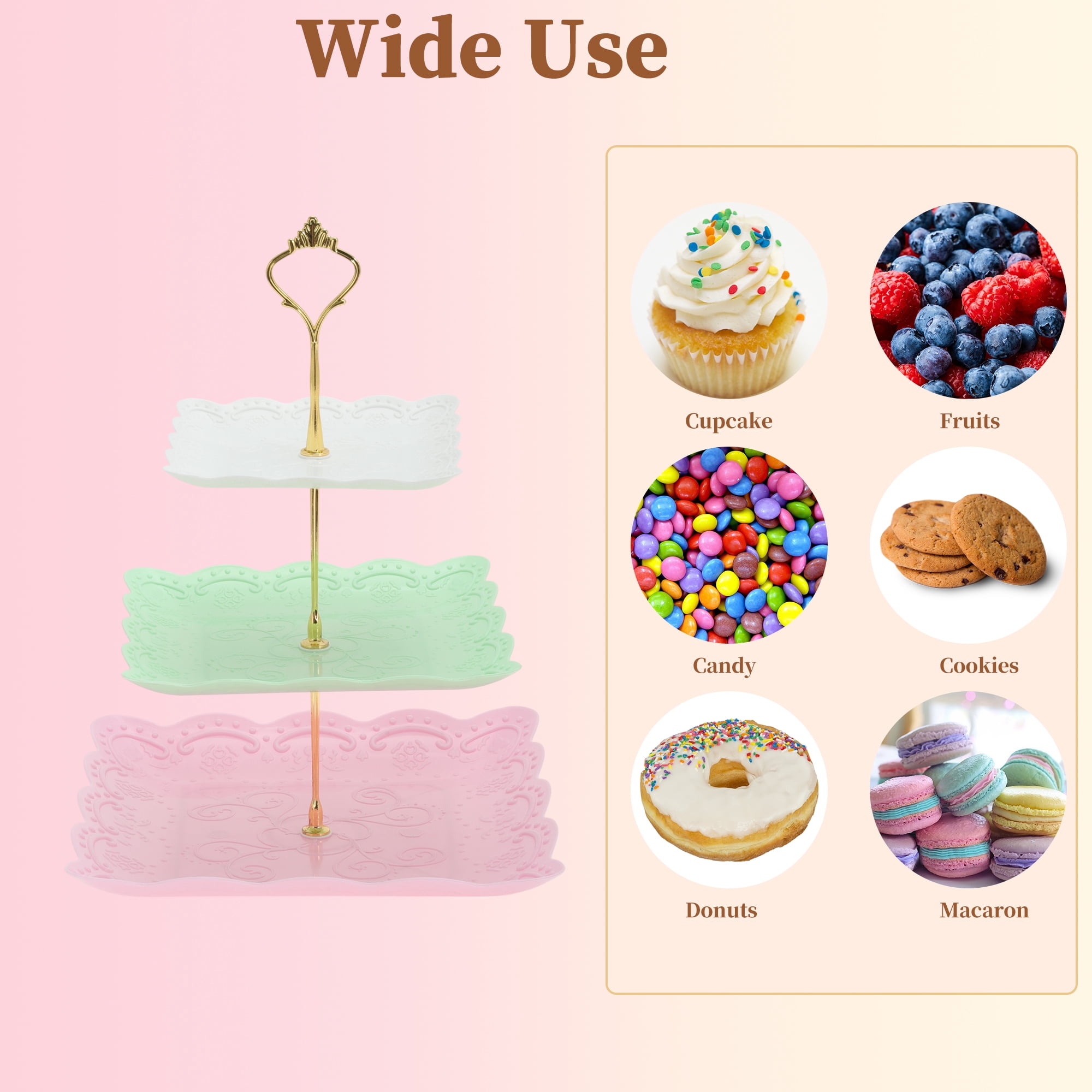 Unique Bargains 3 Tier Dessert Cupcake Stand Holder Square Cup Cake Holder Tower1