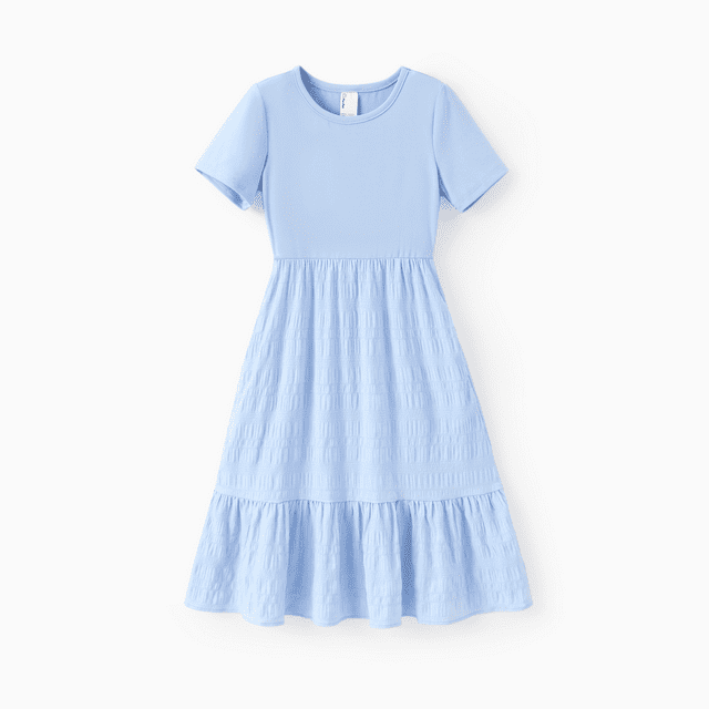 PatPat Robe Décontractée pour Fille en Coton Uni Blanc à Manches Courtes avec Ourlet à Volants