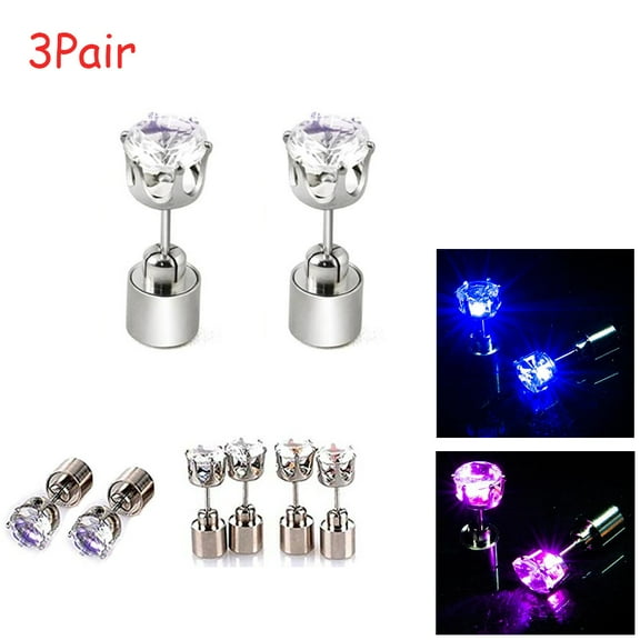 MesaSe 3Pair LED Light Up Earrings,LED Earring Studs Party Flashing Blinking Stainless Steel Christmas Dec Gifts for Mom Women Men Boyfriend Wife Girlfriend Husband(Blue Purple Colorful)