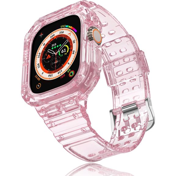 Tianle Clear Case with Band Compatible with Apple Watch Ultra 2/Apple Watch Ultra 49mm TPU Rugged Bumper Case for Shockproof Waterproof Transparent Watchband for Apple Watch Ultra 2/Ultra 49mm
