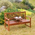 thumbnail image 2 of Outsunny Wooden Garden Bench with Pullout Middle Table for Lawn Coffee, 2 of 9