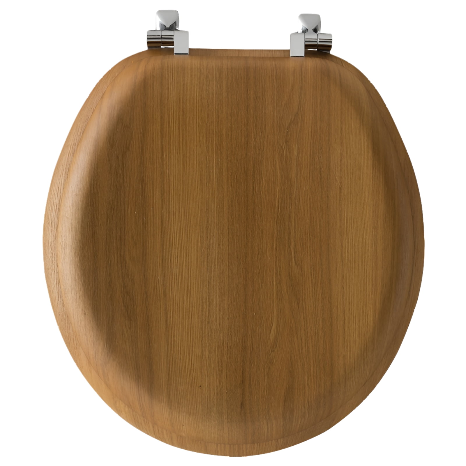 Mayfair Natural Reflections Round Wood Veneer Toilet Seat in Natural Oak with Chrome Hinge