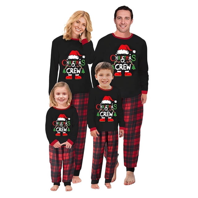 Conjunto de pijama familiar navideño 2024, pijama con parte superior estampada bonita y pantalones a cuadros, ropa de dormir festiva a juego para toda la familia