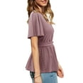 thumbnail image 2 of JYLFC Peplum Tops for Women Ruffle Short Sleeve V Neck Wrap Blouse, Pink L, 2 of 4