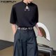 thumbnail image 5 of INCERUN Tops 2024 estilo coreano para hombre, camiseta con decoración de borlas y hebilla, camiseta informal de verano para hombre, cuello alto, manga corta, camiseta S-5XL, 5 of 5
