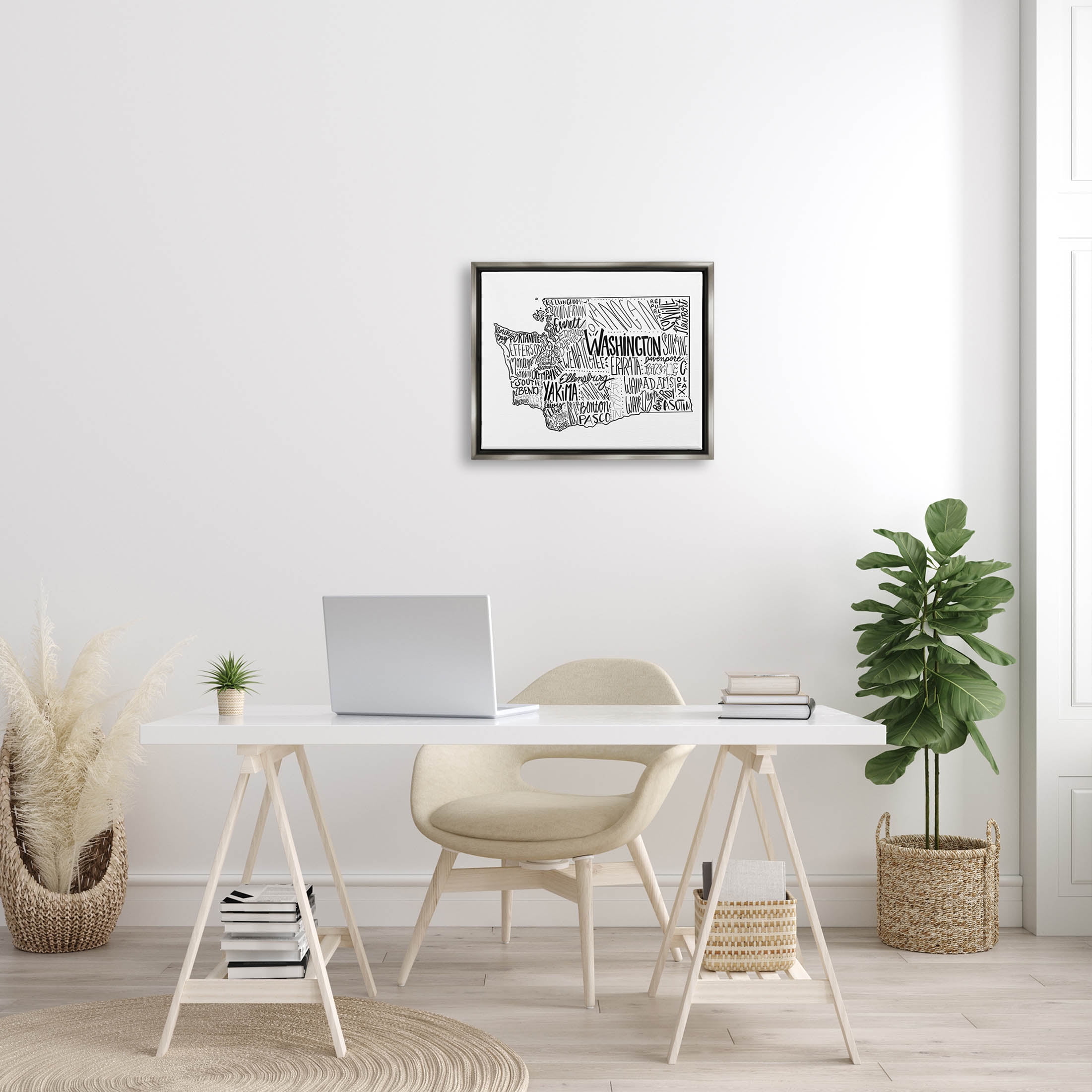 Stupell Industries Washington State Cities Text Graphic Art Luster Gray Floating Framed Canvas Print Wall Art, Design by The Saturday Evening Post