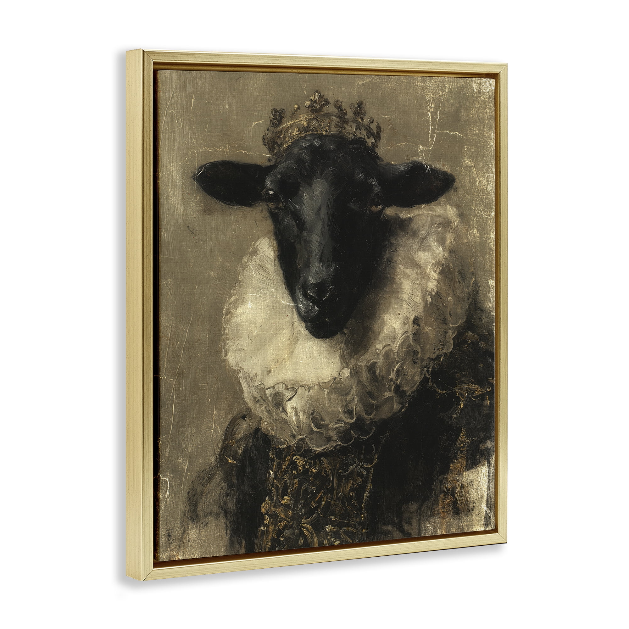 Stupell Industries Noble Ram Portrait Gold Framed Floater Canvas Wall Art, design by Svetlana Aleynikova