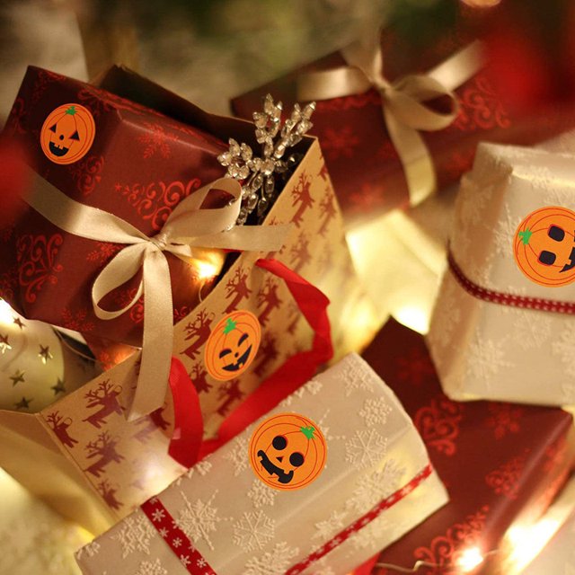 Paquete de 1000 pegatinas de Halloween para ni?os, dise?o de calabaza, 16 colores y patrones brillantes, pegatinas redondas para sellar sobres, para decoraciones de fiesta de Halloween LingWen 1327534311914