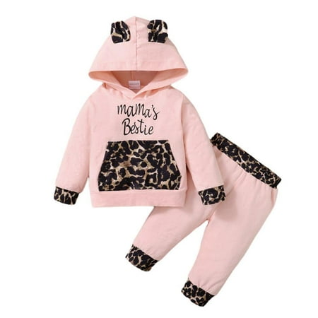 

Baby Girls Jogger Sweatsuit Long Sleeve Letter Print Hoodie+Leopard Pants Ear Hooded Sweatshirt Trousers Tracksuit Outfits 6M-4T