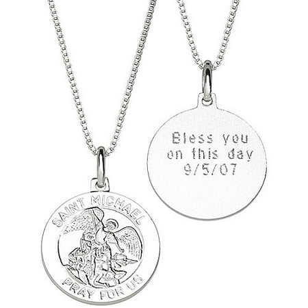 Personalized Sterling Silver St. Michael Engraved Medal Pendant