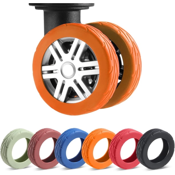 fundas de ruedas de equipaje, equipaje, resistente al desgaste, antiruido, fundas protectoras de ruedas de silicona para ruedas giratorias de 2-2.4 pulgadas, Naranja, Suave, Silencioso