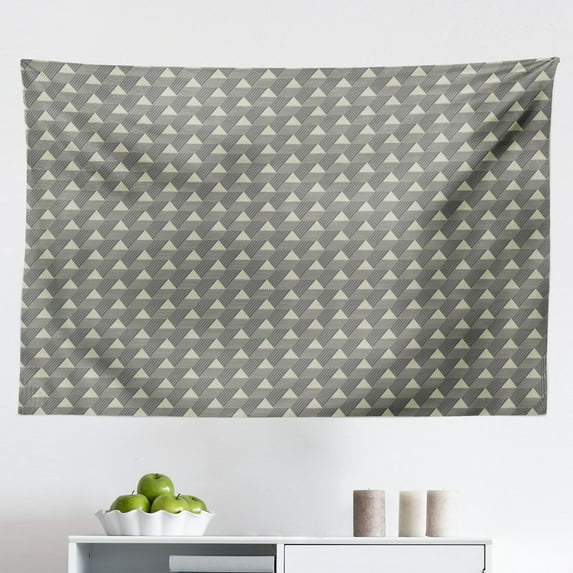 Grey Geometric Tapestry, Abstract Zigzags Stripes and Geometric Motifs Modern Lattice Design, Fabric Wall Hanging Decor for Bedroom Living Room Dorm, 2 Sizes, Pale Grey and White, by Ambesonne