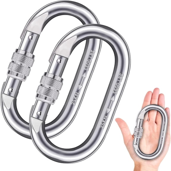 kairui 2 Pack Heavy Duty Carabiner Clips, 25KN/5600lb, Screwgate, for Camping Hiking Climbing