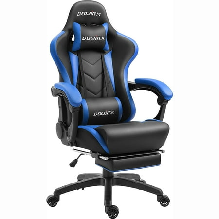 Dowinx Gaming Chair Ergonomic Computer Chair Racing Leather with Footrest Massage Black Blue