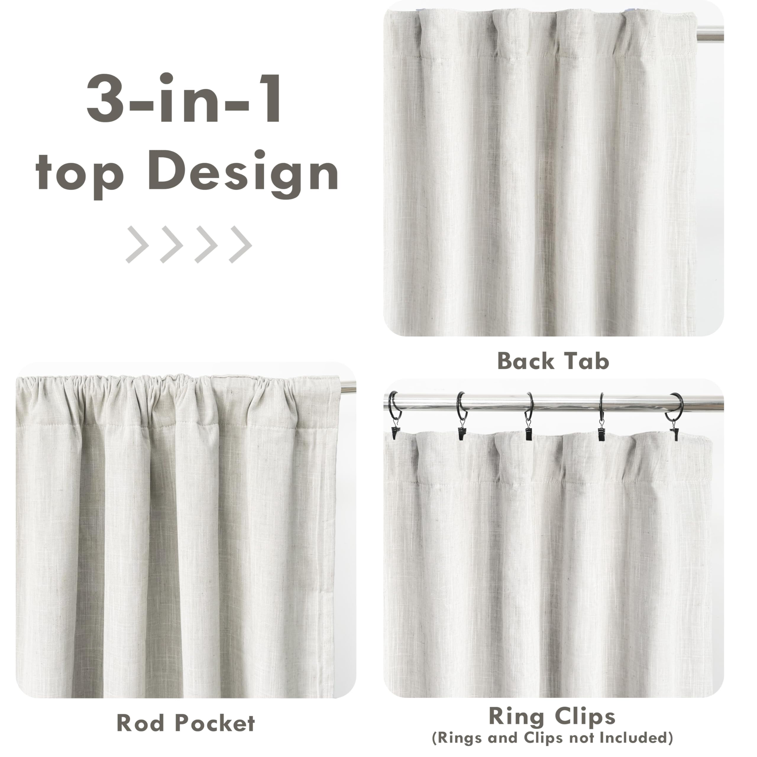 DriftAway 100% Blackout Natural Cream Linen Curtains for Bedroom 90 Inches Long Double Layer Drape Farmhouse Thermal Insulated 3 Inch Rod Pocket Back Tab Full Light Blocking 2 Panels for Living Room