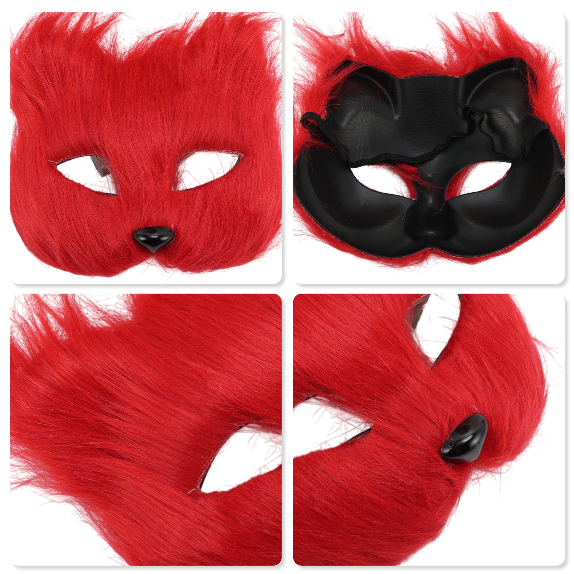 Unique Bargains 1 Pack Long-haired Foxes Party Mask Costume Events Red