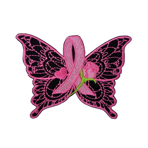 Breast Cancer Awareness Butterfly Embroidered Sew/Iron On Patch