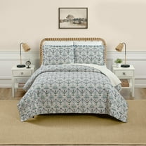Spartina 449 Hamilton 3-Piece Reversible Cotton Quilt Set, Cream/Blue, Full/Queen