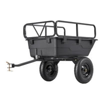 KFFKFF Garden Utility Trailer, 10 Cu.ft & 500 lbs Capacity, Tow-Behind Poly Dump Cart with 16" Tires, Hand Pull or Foot Pedal Operation, Durable Yard Trailer for Lawn Mowers, Tractors
