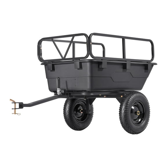 KFFKFF Garden Utility Trailer, 10 Cu.ft & 500 lbs Capacity, Tow-Behind Poly Dump Cart with 16" Tires, Hand Pull or Foot Pedal Operation, Durable Yard Trailer for Lawn Mowers, Tractors
