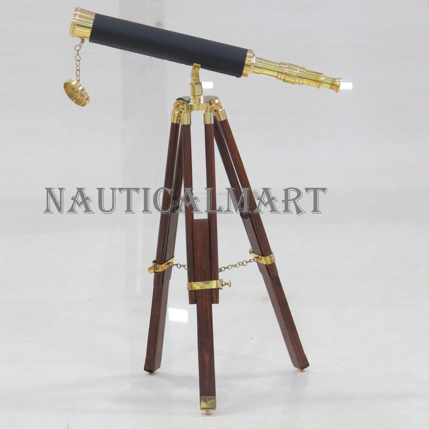 NauticalMart Floor Standing Brass And Leather Harbor Master Telescope