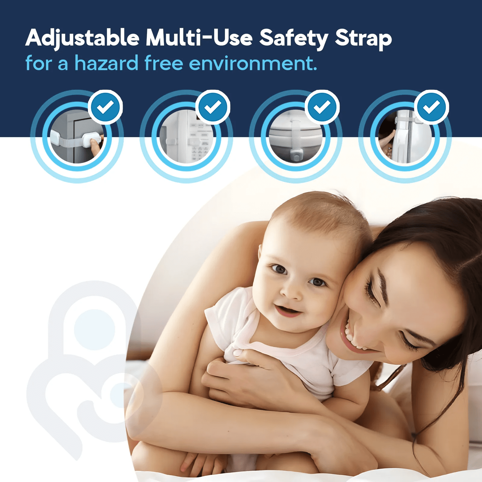 Baby Proof Me Child Safety Locks, Adjustable Cabinet Locks for Baby Proofing, White, 12-Pack