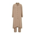 thumbnail image 6 of Women's Solid Color Turndown Button Long Sleeve Elastic Waist Loose Pants Sets Women 2 Piece Outfits S-176 Khaki M, 6 of 7