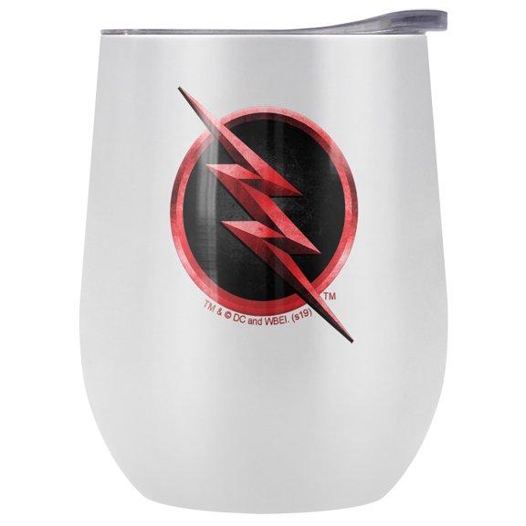 The Flash Official Reverse Flash Bolt Logo 12 OZ Stemless Wine Tumbler, Stainless Steel Travel Cup|Lake Tumbler|Insulated with Leak Resistant Slide-Lock Lid, White