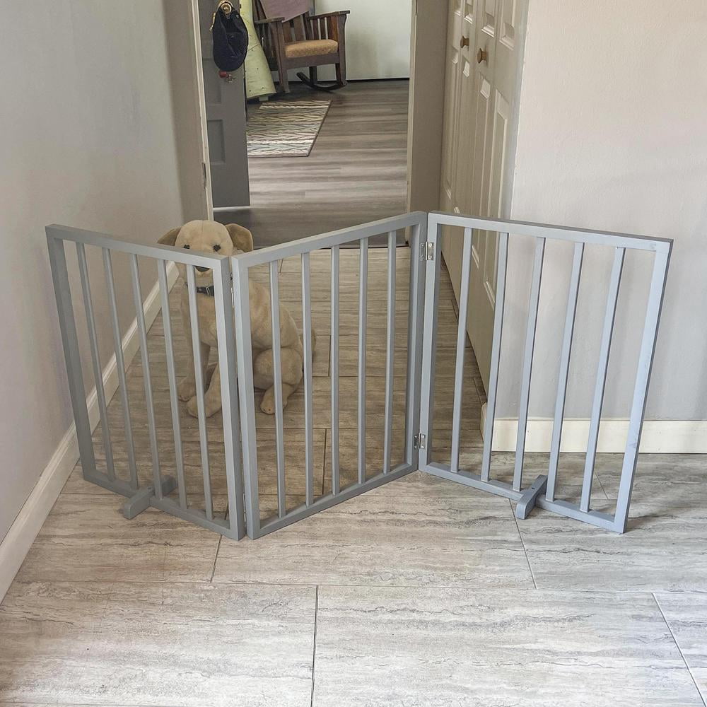 AmeriHome WFPGG3 54 in. Freestanding 3-Panel Folding Wood Pet Gate - Grey